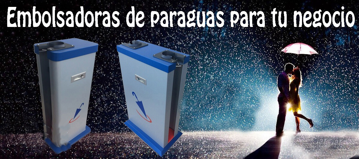 Embolsadora de paraguas con bolsas de repuesto.